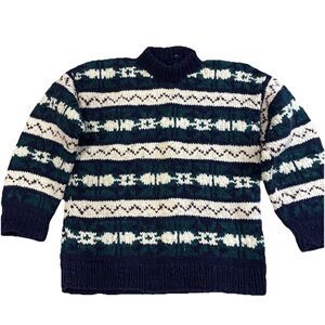 Vintage Men's Sweater Purple Mountain Nordic Fair Isle 100% Wool Heavy Large